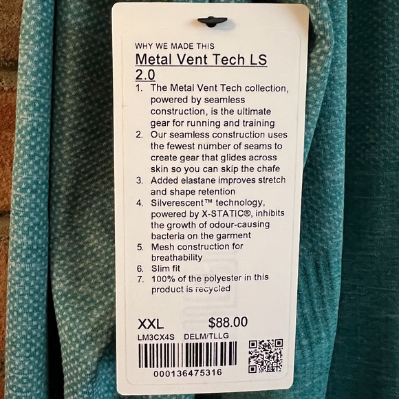 lululemon Metal Vent Tech Long Sleeve 2.0 Pullover in DELM/Teal Lagoon Size XXL - Picture 4 of 6